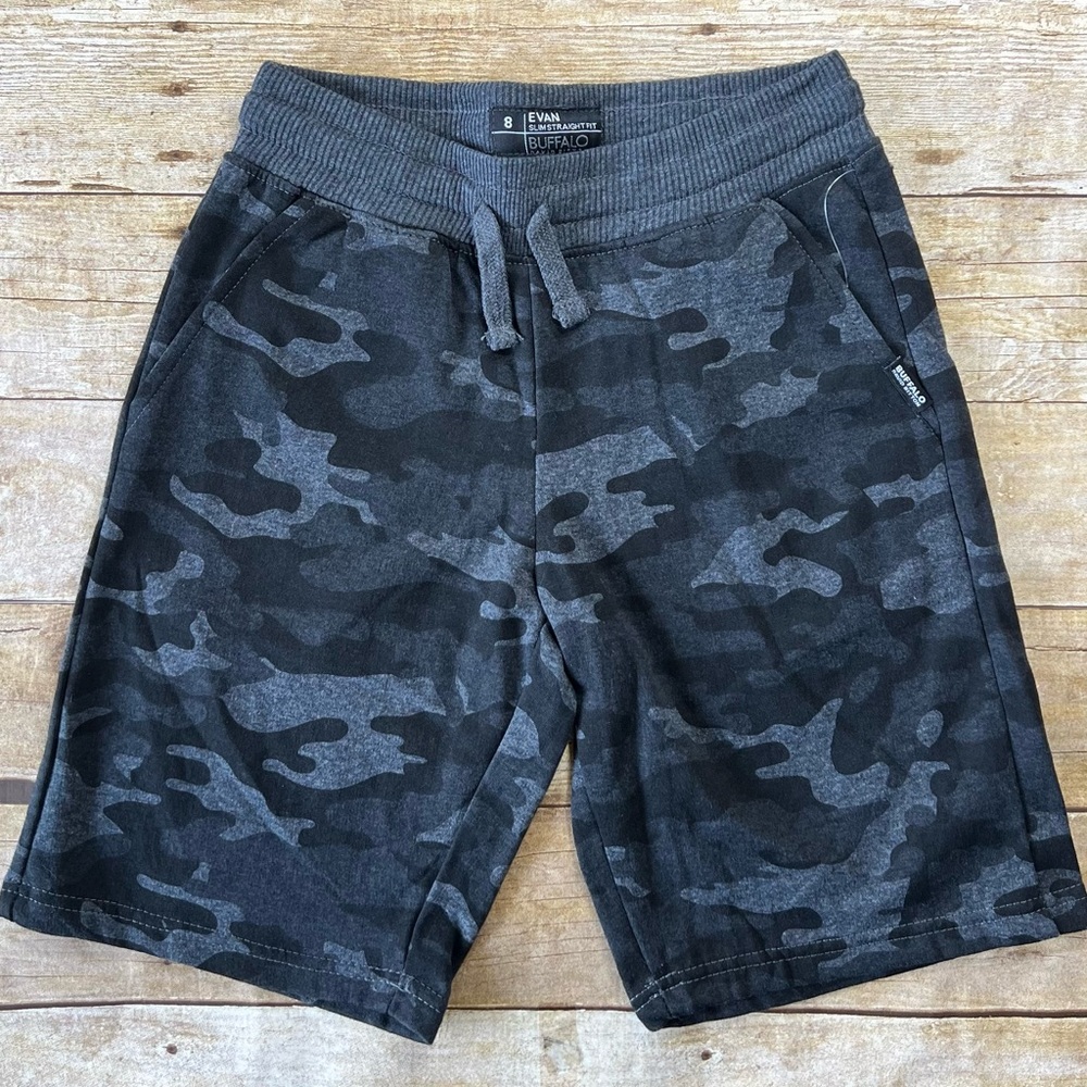 Buffalo David Bitton Evan Boys  Grey Camo Slim Straight‎ Knit Shorts Size 8